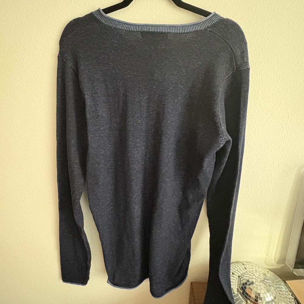 Mott & Grand Mens Navy Blue V-Neck Cotton Knit Long Sleeve Sweater Size M - Picture 5 of 5